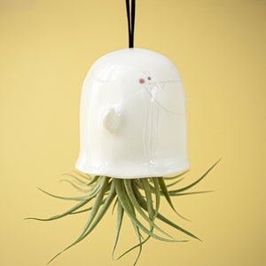 Ghost Hanging Air Plant Holder. A Cute Ghost Planter Pot in Ceramic. Handmade in Italy. Halloween Decoration. image 4