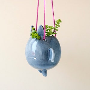 Flying Bat Hanging Plant Holder. A Cute Bat Hanging Vase in Ceramic. Handmade in Italy. Halloween Decoration. image 4