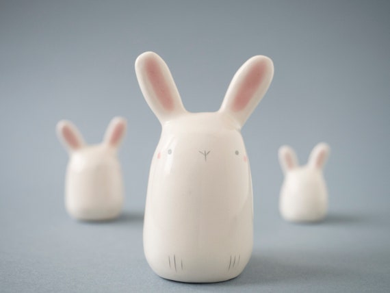 Ceramic White Bunny Figurine, A Cute Easter Bunny Handmade in