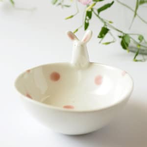 Cute Bunny Bowl, Ceramic trinket dish, Handmade Animal Dish. Made in Italy.