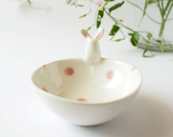 Cute Bunny Bowl, Ceramic trinket dish, Handmade Animal Dish. Made in Italy.