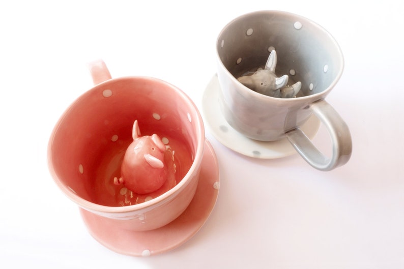 Pig Coffee Mug, Cute Hidden Animal Mug. Hand Painted Mug. Handmade in Italy image 6