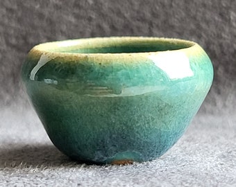 CERAMIC POT, unique, OOAK; special glazing, ocean series, blue and green miniature in scale 1:12; pottery, thrown on wheel, dollshouse pot