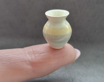 CERAMIC handmade small VASE, unique, OOAK; special glazing, with stipes; miniature in scale 1:12; pottery, thrown on wheel, dollshouse vase