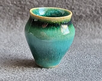 CERAMIC VASE, unique, OOAK; special glazing, ocean series, blue and green miniature in scale 1:12; pottery, thrown on wheel, dollshouse vase