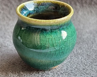 CERAMIC VASE, unique, OOAK; special glazing, ocean series, blue and green miniature in scale 1:12; pottery, thrown on wheel, dollshouse vase