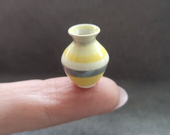 CERAMIC handmade small VASE, unique, OOAK; special glazing, with stipes; miniature in scale 1:12; pottery, thrown on wheel, dollshouse vase