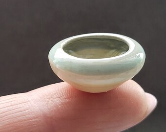 CERAMIC handmade small POT, unique, OOAK; special glazing, with stipes; miniature in scale 1:12; pottery, thrown on wheel, dollshouse pot