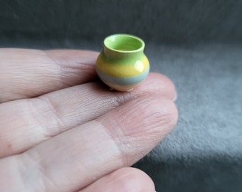 CERAMIC handmade small VASE, unique, OOAK; special glazing, with stipes; miniature in scale 1:12; pottery, thrown on wheel, dollshouse vase