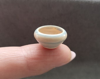 CERAMIC handmade small POT, unique, OOAK; special glazing, with stipes; miniature in scale 1:12; pottery, thrown on wheel, dollshouse pot