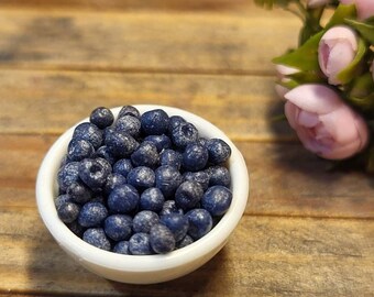 BLUEBERRIES in white bowl, miniature 1:12, dollshouse, food, fruits, kitchen