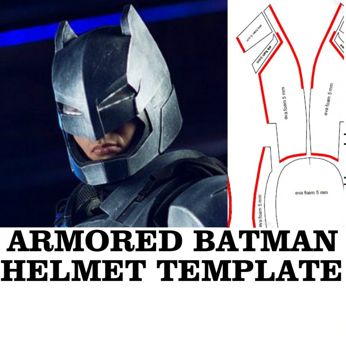 Armored Batman Helmet Printable Template Cosplay Dawn of | Etsy