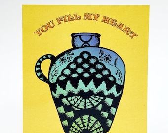 You Fill My Heart All The Way Up Greeting Card, A2 With Kraft Envelope, Blank Inside, Love Romance Valentine