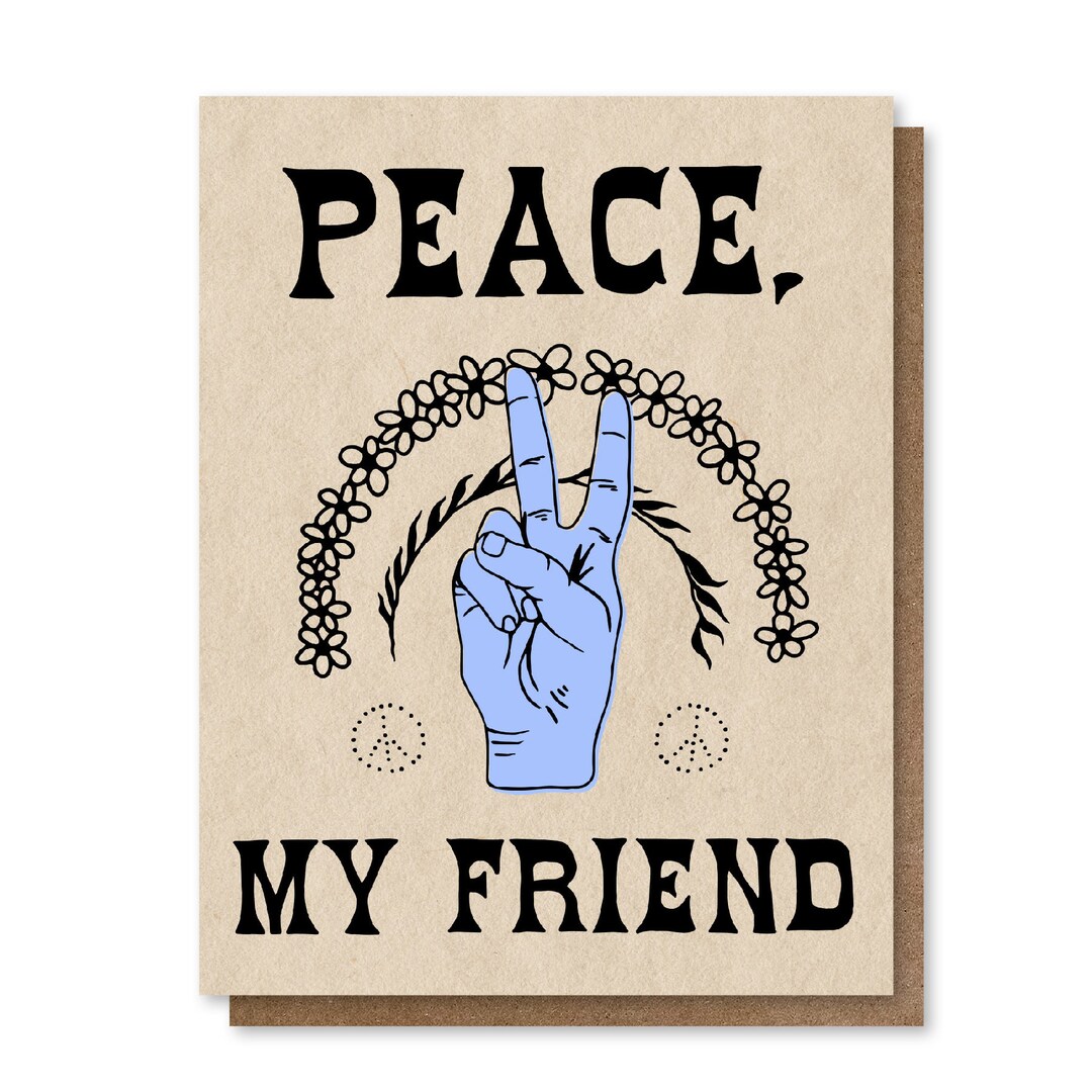Thank You Greeting Card, Peace Sign, Floral Stationery Etsy