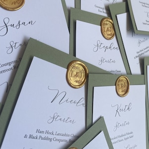 Sage Green Wax Seal Wedding Menu Card | Place Card | Name Card | Place setting