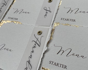 Wedding Menu & Place Card with gold leaf edge
