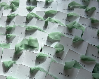 Deckled Edge Wedding Place Cards | Name Cards | Table Setting | Chiffon Ribbon