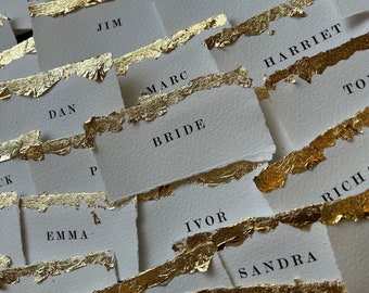 Gold Leaf Deckled Edge Wedding Place Cards | Name Cards | Table Setting