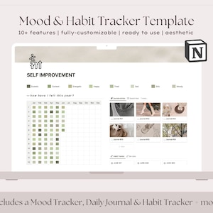 Notion Template Habit Tracker Journal Mood Tracker Setup Layout, Notion Planner, Digital Habit Tracker, Gratitude Daily Journal Self Care