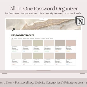 Password Organizer Tracker Notion Template, Password Log List Keeper, Password Manager Password Book Log in Sheet Password Journal Digital