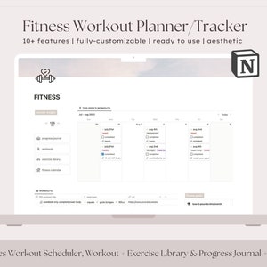 Fitness Tracker Notion Template Planner, Workout Log Tracking, Digital Fitness Planner Journal, Wellness Gym Weight Loss Tracker Self Care