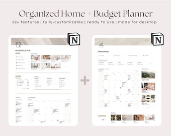 Notion Template Organized Home Budget Finance, Declutter Cleaning Schedule Home Organization Household Planner, Monthly Budget Tracker Money