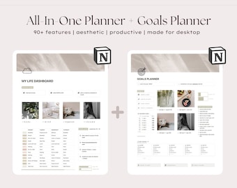 Goals Planner Life Organizer, Meal Plan Fitness Workout, Budget Finance Planner, Agenda Habit Tracker Cleaning Schedule Notion Template