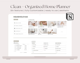 Organized Home Notion Template, Cleaning Schedule Home Organization Household Planner, Declutter Cleaning Checklist, Home Maintenance List