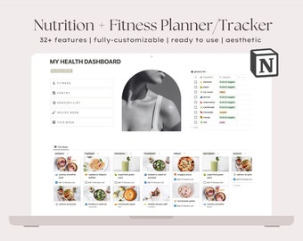Meal Planner Fitness Tracker Notion Template Planner, Nutrition Workout Tracking, Digital Fitness Planner Journal, Gym and Diet Organizer