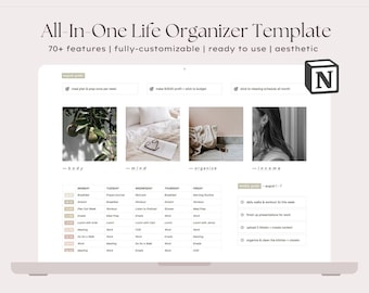 Notion Template All In One Life Organizer, Meal Plan Fitness Workout, Budget Finance Planner, Agenda Habit Tracker Cleaning Schedule Planner