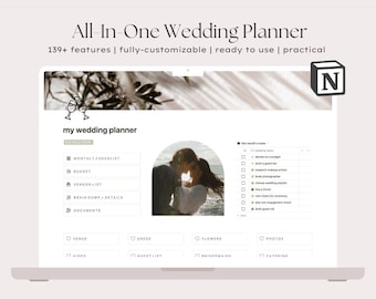 Wedding Planner Notion Template, Engagement Gift, Wedding Organizer Budget Tracker Seating Plan, Digital Wedding Coordinator To Do List