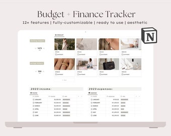 Budget Finance Notion Template, Monthly Budget Tracker Money, Financial Planner Savings Tracker, Income Expense Tracker Personal Finance