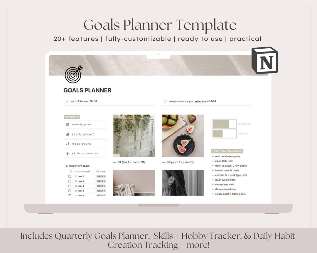 Goals Setting Notion Template, 2025 Goal Planning, Quarterly Goals ...