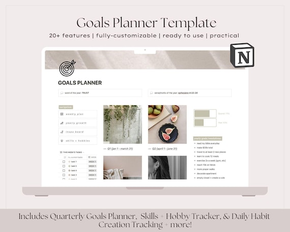 Goals Setting Notion Template, 2025 Goal Planning, Quarterly Goals Tracker Template, Digital Productivity Planner Goals Planning Worksheet