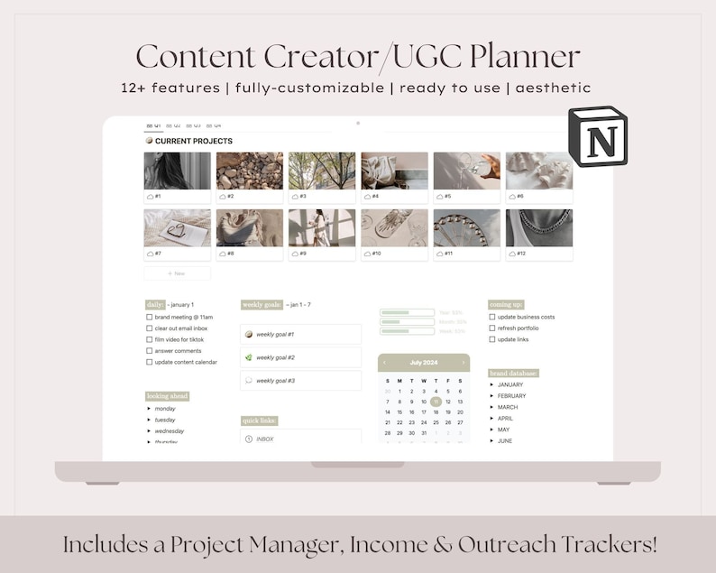 Content Creator Notion Template Business Planner, Aesthetic Notion ...