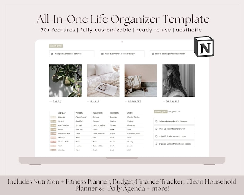 Notion Template All in One Life Organizer, Meal Plan Fitness Workout ...