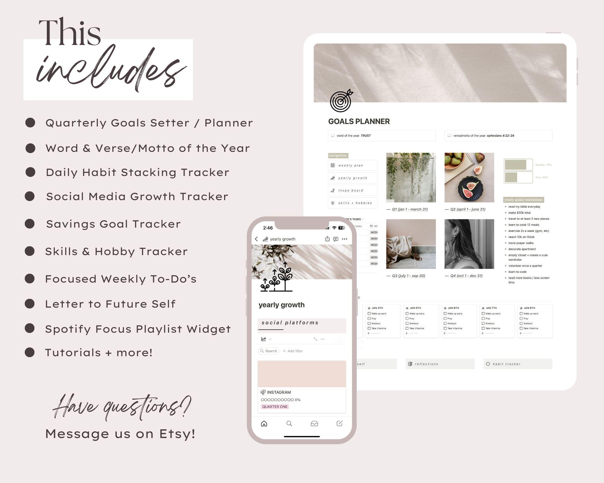 Goals Setting Notion Template, 2025 Goal Planning, Quarterly Goals ...