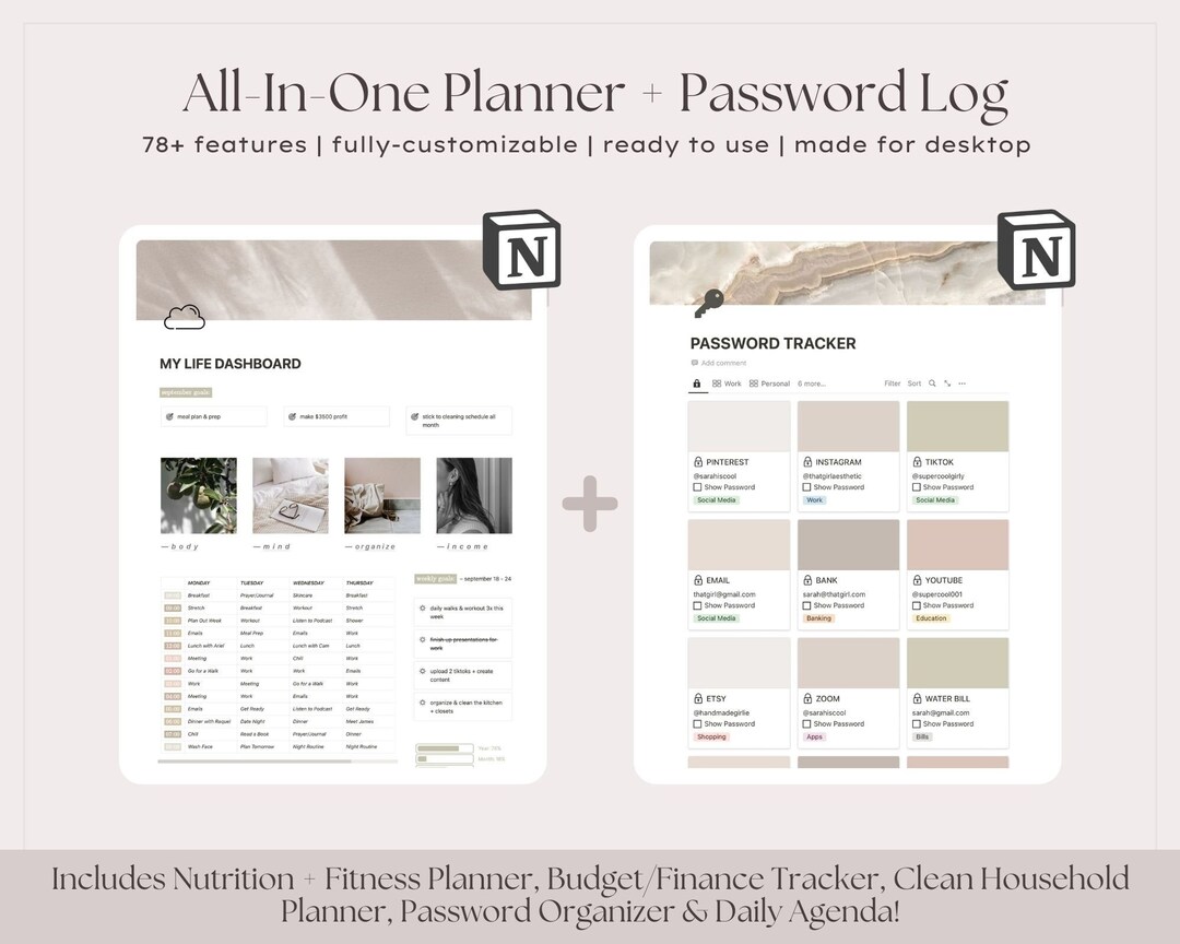 Notion Template All in One Life Organizer, Meal Plan Fitness Workout ...