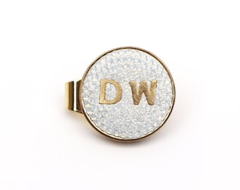 Gold Initial ball marker(Opal) / Golf ball marker, swarovski, golf gift