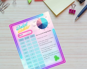 Neon Budget Builder | Easy Budget Printable | Paycheck Budget Printable | Monthly Budget Planner | Budget Worksheet | Financial Planning