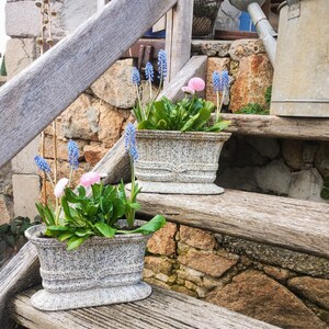 Pair Small FRENCH Vintage Cast Iron Enamelled Garden Planters