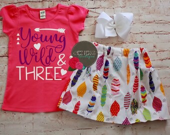 "Young Wild And Three" Girls 3rd Birthday Shirt - Toddler Birthday Outfit - View #5