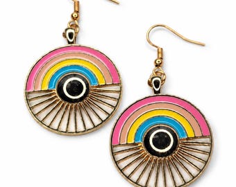 Regenbogen und Sonnenschein Boho Ohrringe | Bunte goldfarbene Statement Ohrringe | Festival & Sommer Accessoires
