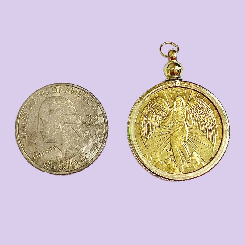 Vintage Gold Guardian Angel Coin Token Pendant Gold Plated Etsy