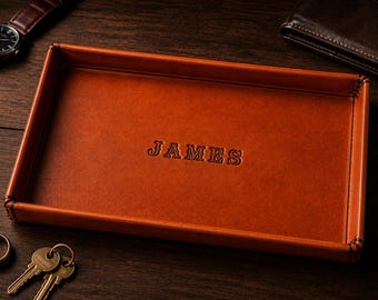 Personalized Leather Valet Tray for Men – Handmade Catchall Tray – Custom Nightstand Organizer – Key Tray – Groomsman Gift
