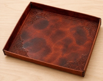 DIY Leather Valet Tray Kit – Carved Design | Full-Grain Leather