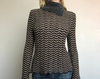 Vintage Asymmetrical Open Knit Zig Zag Sweater Medium