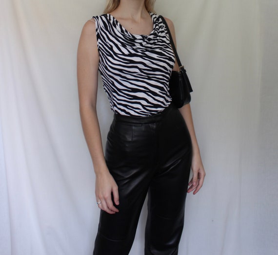 Zebra Print Cowl Neck Tank Top 90s 2000s