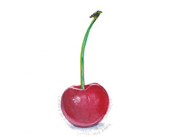 Cherry for a Friend- Giclée Print. Fresh Produce. Food Art. Farm Art. Gouache Art. Archival Print.