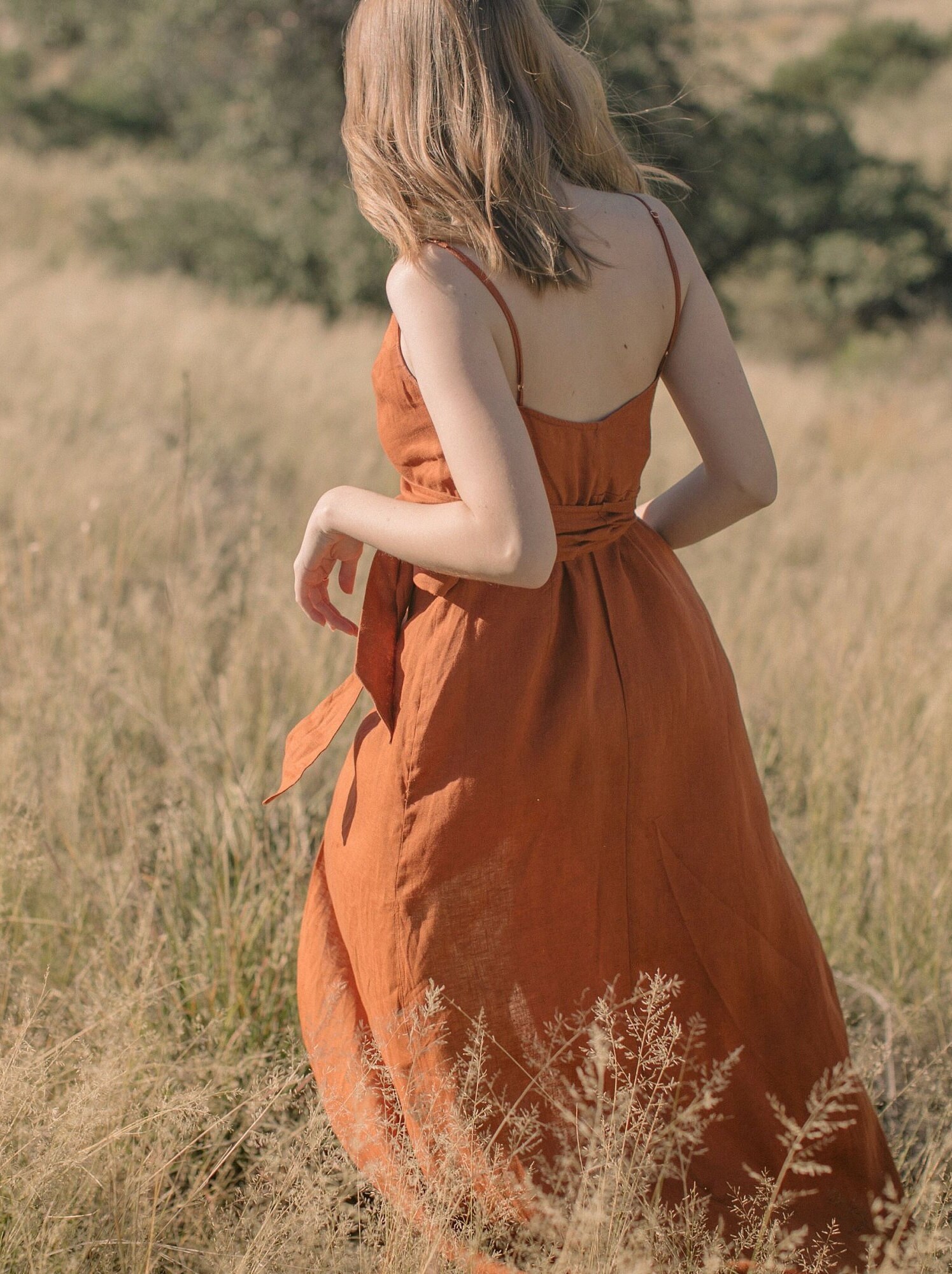 Paprika rust bridesmaid dress in linen. This is a wrap dress Etsy